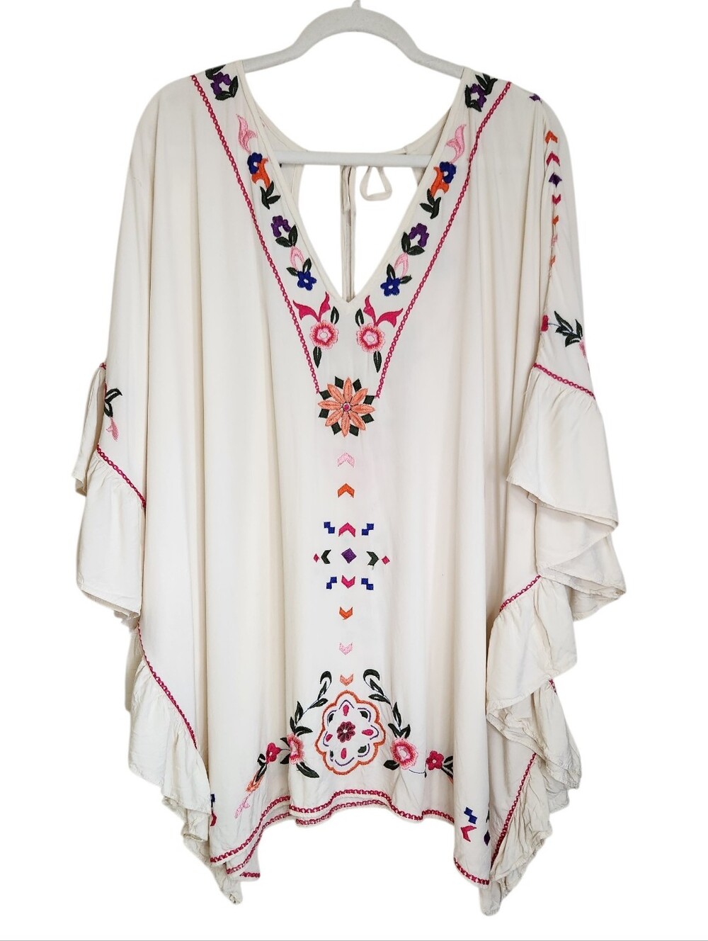 Anthropologie Ruffle Embroidered Cover Up/ Tunic/ Mini Dress Boho Beach Sz SP/MP